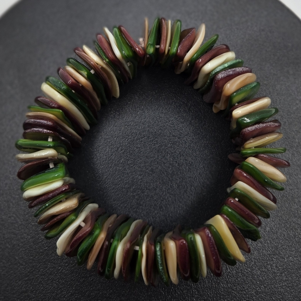 🌞 Mother of Pearl Shell Bracelet Natural & Dyed Stretch Great Fall Colors!